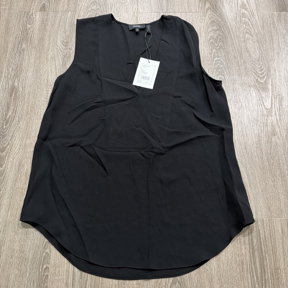 Theory Top Womens Medium Black Crossover V-Neck Tank Quiet Luxury Minimalist NWT